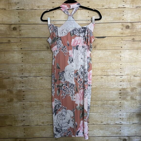 ASOS Dusty Pink Floral Halter Top Ruffle Midi Dress - Size 4/UK 8 - Maternity - Picture 7 of 7